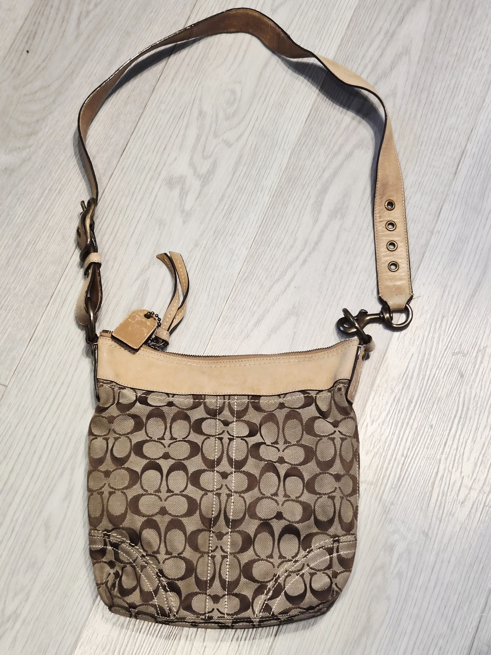 Coach Signature Canvas Crossbody in Brown & Tan Leather